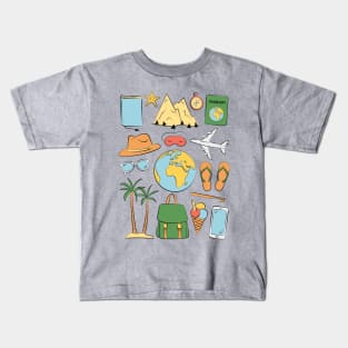 Retro wanderlust traveling art. Cheerful vintage traveler illustration. Kids T-Shirt